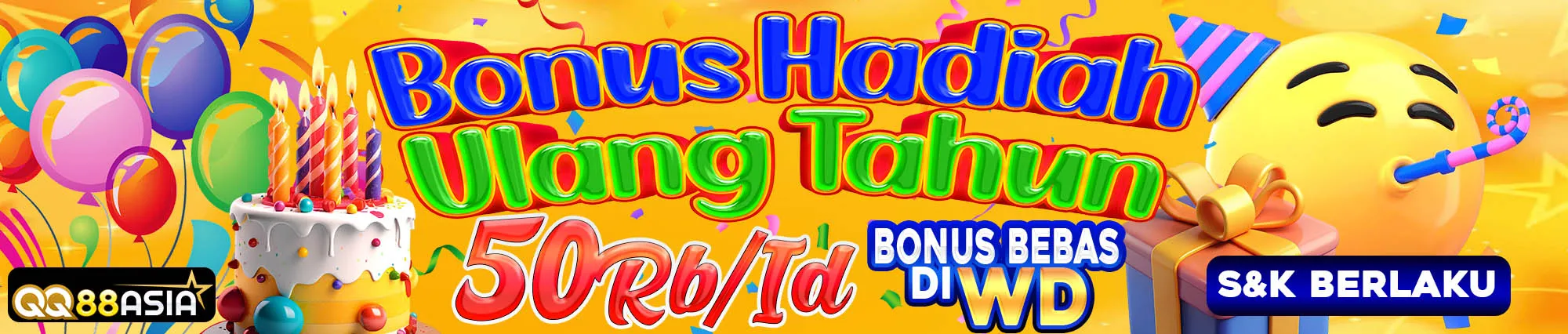 QQ88Asia -- Bonus ulang tahun 50 ribu